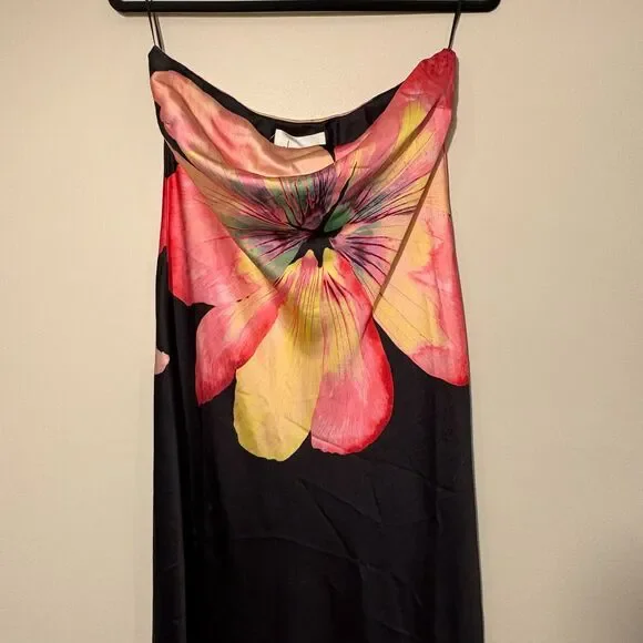 Anthropologie Strapless Floral Satin Maxi Dress Large - Picture 3 of 9